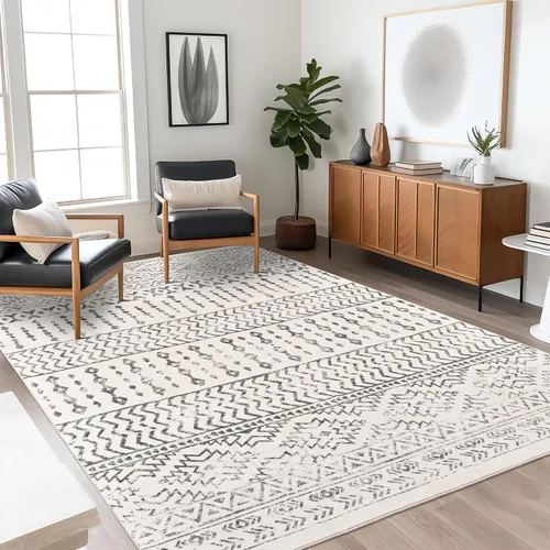 Miniatura 29 de Art&Tuft Alfombra de área de 8 x 10 pies, súper suave, ultrafina, marroquí, lavable, antideslizante, para sala de estar, plegable, geométrica, Gris