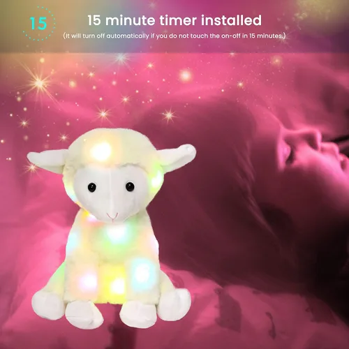 Miniatura 7 de Hopearl Cordero de peluche con luces LED, flexible, con luces de noche que brillan en la oscuridad, para festival, cumpleaños, niños pequeños