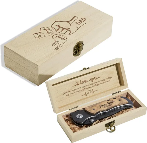 Miniatura 10 de Cuchillo plegable grabado personalizado para novio, esposo, papá, hijo - Cuchillos personalizados para hombres de campamento, pesca y caza con clip