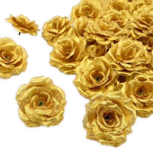 Miniatura 14 de 20 cabezas de rosas artificiales, flores artificiales a granel para manualidades, cabeza de flor de seda de rosa falsa de 3 pulgadas para Plata