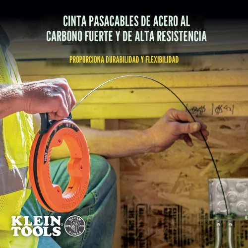 Miniatura 6 de Klein Tools 56331 - Cinta pasacable, extractor de alambre de acero con doble punta de bucle, carcasa y mango optimizados, 1/8 pulgada x 50 pies