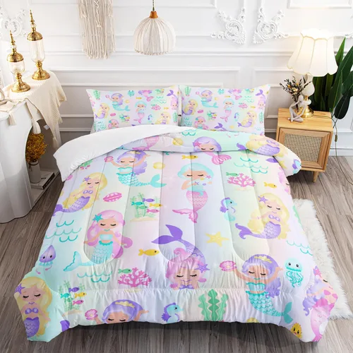 Miniatura 16 de Juego de edredón de unicornio para niñas, juego de ropa de cama de mariposa, juego de edredón de arco iris, tamaño individual con 1 edredón y 2