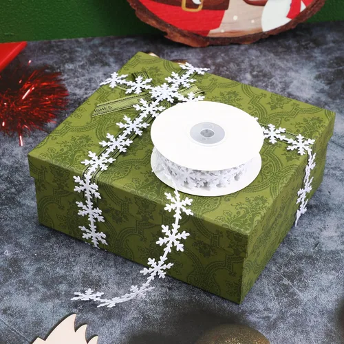 Miniatura 2 de BESTOYARD Cinta de copo de nieve de 16.4 pies con ribete de poliéster blanco para decoración de árbol de Navidad, cinta de vacaciones para envolver