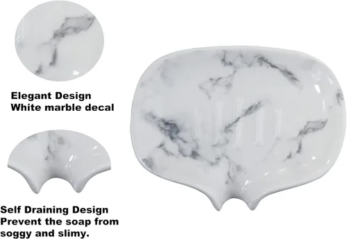 Miniatura 2 de Jabonera con textura de mármol de cerámica, ranura autodrenante, portátil para ducha, baño y fregadero de cocina