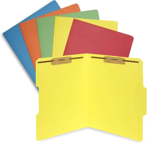 50 Carpetas de Archivos con Sujetadores de Colores Surtidos - Pestaña Reforzada con Corte de 1/3 - Sujetador Duradero de 2 Puntas Unido Diseñado