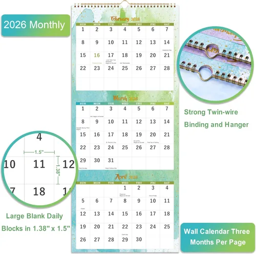Miniatura 2 de Calendario de pared 2025 – Calendario de pared de 3 meses (plegado en un mes), enero de 2025 a diciembre de 2025, 11.25 x 26 pulgadas, calendario