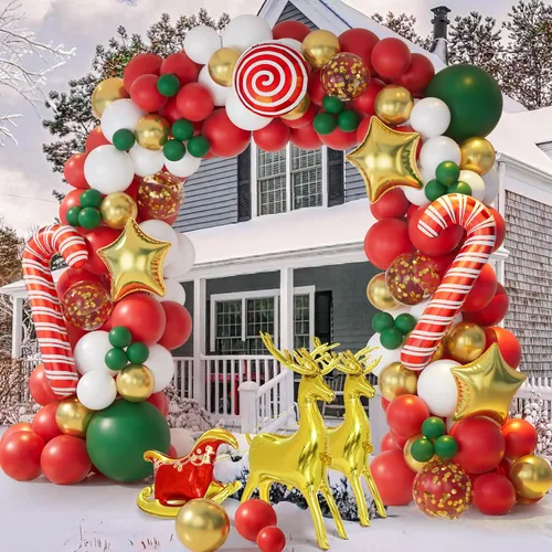 Miniatura 5 de AobkDeco Kit de arco de guirnalda de globos de Navidad de 138 piezas con globos rojos, verdes, dorados y blancos, globos de caramelo, globos