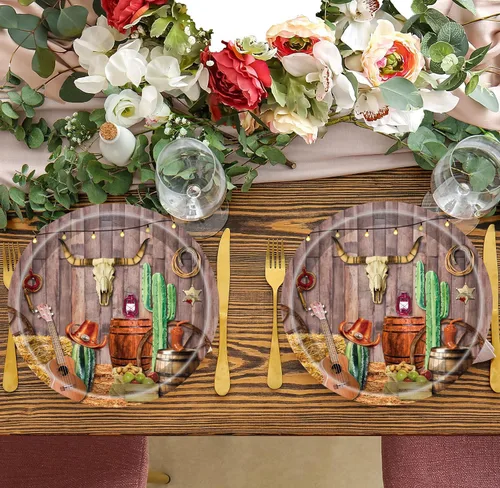 Miniatura 4 de 50 platos de fiesta occidental, suministros de fiesta de vaquero occidental, platos de papel de postre del salvaje oeste de 7 pulgadas, platos