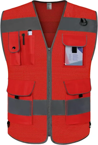 Miniatura 13 de TCCFCCT Hi Vis Chaleco de seguridad reflectante de alta visibilidad con 9 bolsillos para hombres y mujeres, chaleco de construcción con tiras