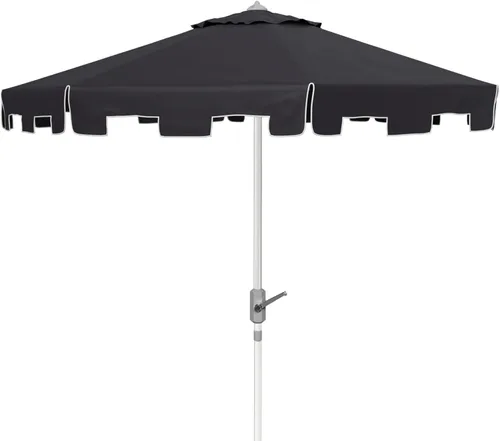Miniatura 14 de SAFAVIEH Zimmerman - Sombrilla de patio con manivela de 9 pies para exteriores, toldo azul y blanco bebé, poste de aluminio marrón, cenefa