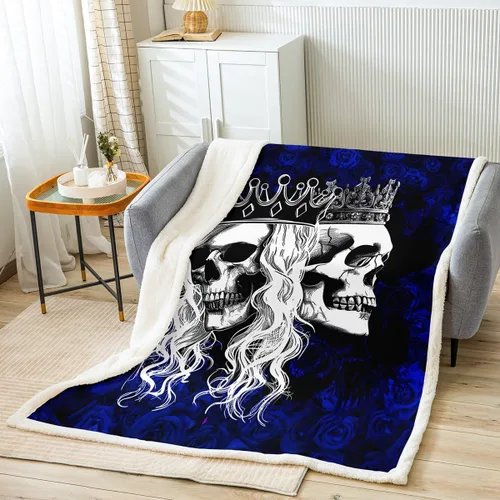 Miniatura 11 de Manfei Manta de calavera floral con estampado de sangre y flores rojas, para decoración de habitación de niños y niñas, manta gótica de calavera