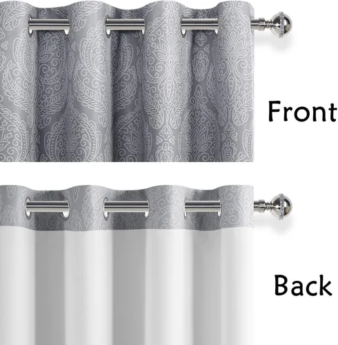 Miniatura 4 de DWCN - Cortinas blackout para dormitorio, diseño de damasco con aislamiento térmico y ojales, para sala de estar, juego de 2 paneles de cortina Gris