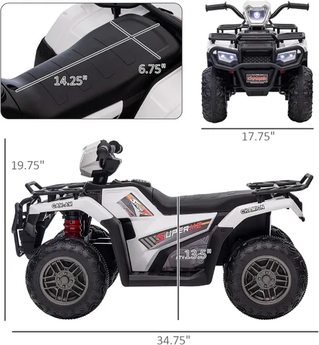 Miniatura 7 de Aosom ATV eléctrico para niños, 12 V, 4 ruedas, 2.5 MPH con faro, música, MP3, neumáticos con pisadas, cuatrimoto a batería para niños de 3 a 5