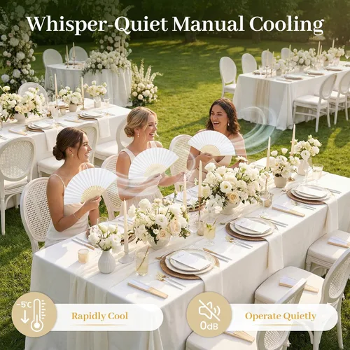 Miniatura 6 de JOHOUSE 28 abanicos de mano plegables de papel blanco de 8.3 pulgadas, ventiladores de mano plegables para mujeres, recuerdos de fiesta de boda