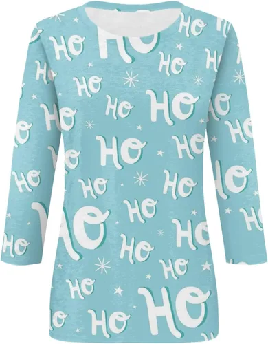 Miniatura 2 de Camisetas de Navidad para mujer, camisas de manga larga de Navidad para mujer, estampado de copos de nieve, tres cuartos