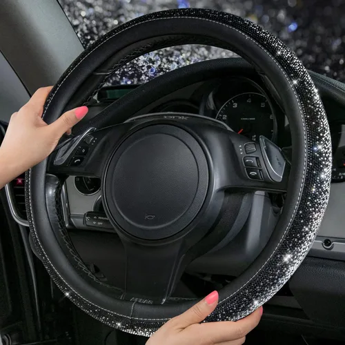 Miniatura 2 de CAR PASS Funda de Volante de Cuero con Diamantes Brillantes, Cristales Brillantes Resplandecientes con Pedrería Universal de 14" 1/2-15" pulgadas