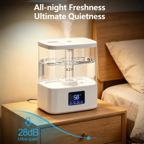 Miniatura 4 de KZF Humidificadores de llenado superior de 4 L para dormitorio y tiempo de funcionamiento de 40 horas, humidificador de niebla fría, 3 niveles