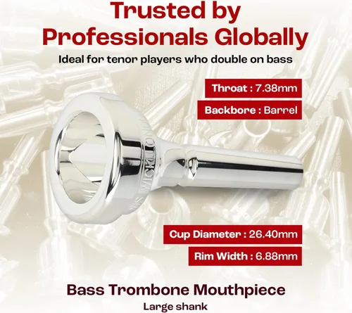 Miniatura 4 de Denis Wick Boquilla Clásica para Trombón Chapada en Plata, 5880-3AL - Bocal Trasero en Barril para un Flujo de Aire y Tono Equilibrados - Accesorio