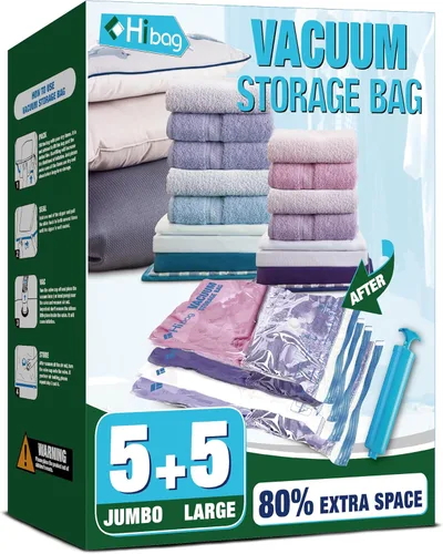 Miniatura 16 de HIBAG Bolsas de Almacenamiento al Vacío con Sellado, 10 Bolsas Jumbo Ahorradoras de Espacio con Sellador al Vacío para Ropa, Edredones, Mantas, Ropa