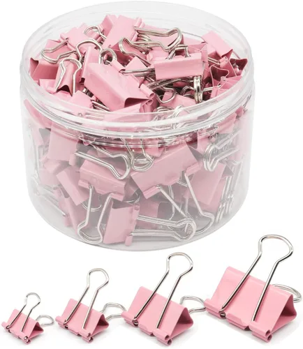 Miniatura 8 de Abrazaderas de papel con clip para carpeta, varios tamaños (Mini, pequeño, mediano, grande), 100 clips para suministros escolares de oficina (dorado)
