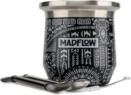 Miniatura 8 de MADFLOW Taza de Yerba Mate. Taza de Mate de Acero Inoxidable con 2 Bombillas. Calabaza de Yerba Mate Aislada al Vacío de Doble Pared. Juego Único