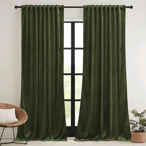 Miniatura 35 de RYB HOME Cortinas elegantes de terciopelo verde de 108 pulgadas de largo, bloqueo de luz, aislamiento térmico, elegantes cortinas de terciopelo