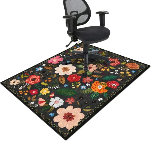 Miniatura 18 de Tapete para silla de oficina para suelo de madera dura y azulejos, tapete bohemio floral de 36"x48" para silla de computadora de oficina para sillas