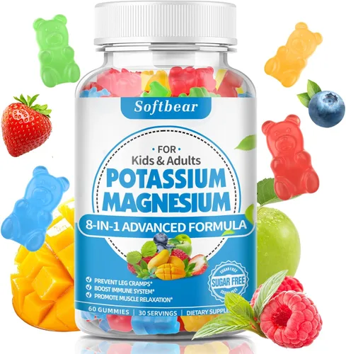Miniatura 11 de softbear Gomitas de potasio para adultos, suplemento de magnesio y potasio de alta absorción con vitamina B6 para calambres en las piernas y salud