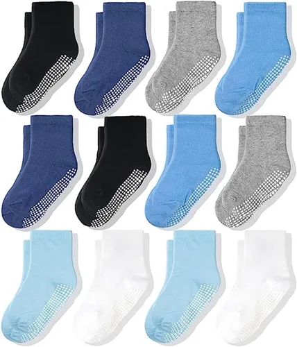 Miniatura 12 de CozyWay Kids Socks With Grippers Non Slip Crew Grip Socks for Girls and Boys Soft Comfy Cotton Unisex - 12 Pack