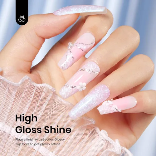 Miniatura 3 de Beetles - Esmalte de uñas en gel perla, 0.5 onzas (15 ml), con nubes arremolinadas, blanco perla brillante, perlas nacaradas iridescentes, manicura