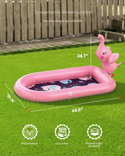Miniatura 5 de QPAU Almohadillas de salpicaduras para niños pequeños de 1 a 3 años, tapete de juguete de elefante rosa para niños, tapete de juego al aire libre
