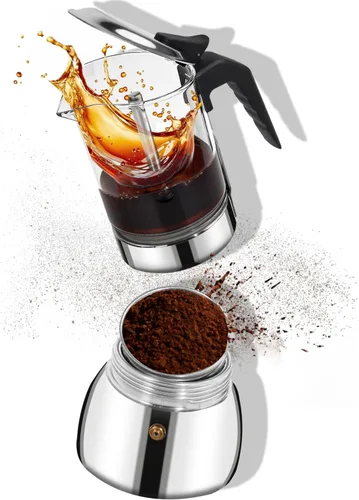 Cafetera para estufa, cafetera de café expreso, fácil de preparar 4 tazas, 6.7 onzas, 6.8 fl oz, vidrio de borosilicato alto, acero inoxidable,