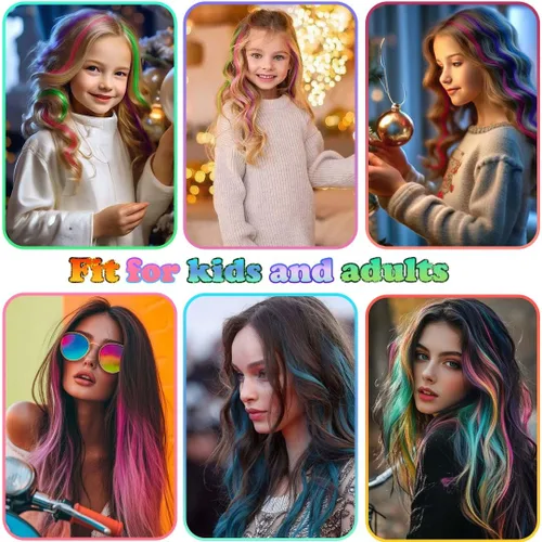 Miniatura 5 de Extensiones de cabello con clip de colores, 12 piezas para mujeres, niños y niñas, 16 pulgadas, ondulado, rizado, azul y verde azulado colorido