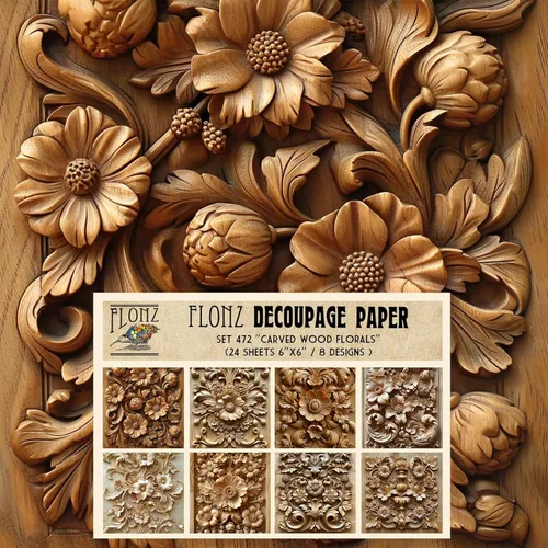 Miniatura 5 de Paquete de papel para decoupage (24 hojas 15x15 cm) Patrones florales monocromáticos FLONZ papel vintage para decoupage, manualidades y álbumes