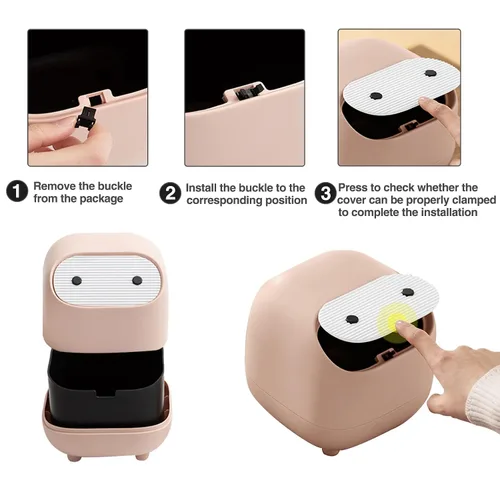 Miniatura 6 de Mini bote de basura con tapa, bonitos botes de basura de escritorio ninja, pequeño bote de basura de plástico para oficina, tocador de baño, Rosa