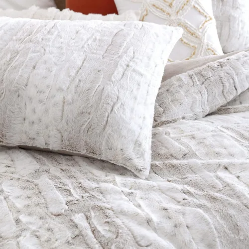 Miniatura 4 de Peri Home Leopard Bedding - Juego de edredón y funda de 3 piezas de piel sintética, súper suave y acogedor, leopardo de nieve marfil