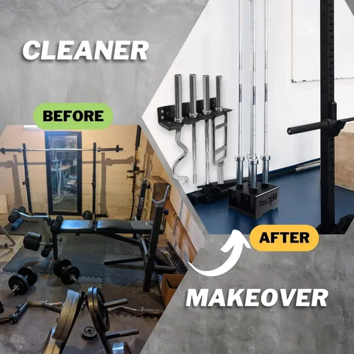 Miniatura 9 de Yes4All Estante de almacenamiento vertical, organizador de gimnasio en casa, estante para mancuernas y barras olímpicas de 2 pulgadas C. Negro