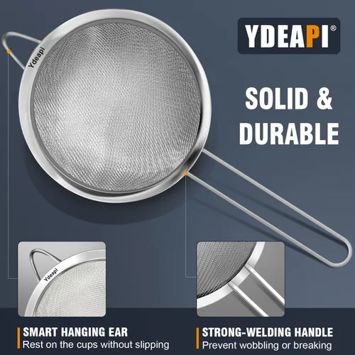 Miniatura 4 de Ydeapi Colador grande de malla fina de 8.6 pulgadas con asa, coladores de alimentos de metal para cocina, tamiz de malla fina de acero inoxidable