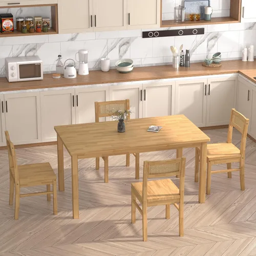Miniatura 3 de Juego de mesa y sillas de comedor de madera maciza Orweiin para 4, mesa de comedor de 43.3" con sillas incluidas, juego de mesa y sillas de cocina