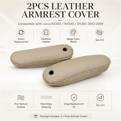 Miniatura 2 de Priprilod 2 fundas de cuero para reposabrazos de repuesto, color beige tostado, compatibles con Lexus RX 300 330 350 2003 2004 2005 2006 2007 2008