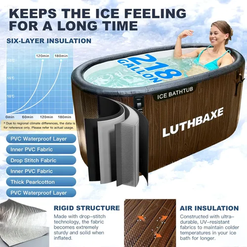 Miniatura 2 de Cold Plunge Bañera inflable independiente mejorada de 218 galones con diseño duradero de 5 capas Baño portátil de agua fría para la recuperación