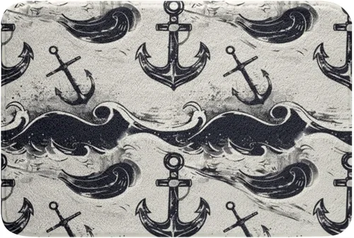 Miniatura 20 de Erosebridal Lighthouse - Juego de alfombras de baño, alfombra de baño náutica con olas del océano y mar, alfombra de baño verde azulado marino