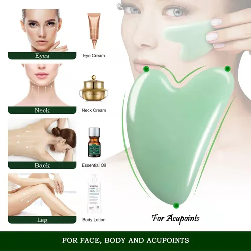 Miniatura 3 de Flagest Gua Sha Herramienta Facial - Masajeador de piedra de jade para terapia de acupuntura de spa - Guasha en forma de corazón para cara Verde