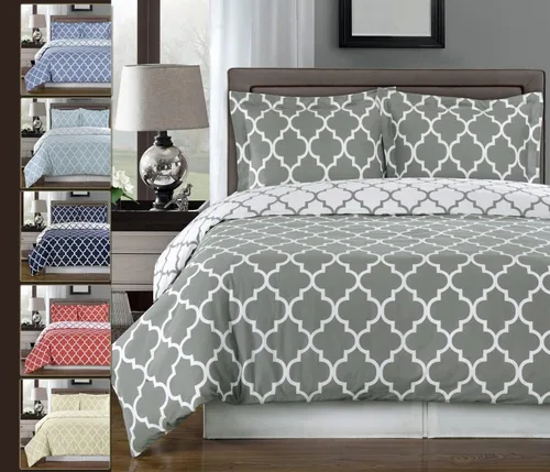 Miniatura 3 de Royal Hotel Bedding Meridian gris y blanco 8 piezas Queen Bed-in-a-Bag 100% algodón 300 hilos