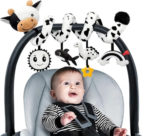 Miniatura 9 de Asiento de coche en espiral para bebés de 0 a 6 meses, asiento de coche para bebé, juguetes sensoriales de alto contraste, accesorios para colgar