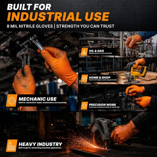 Miniatura 6 de TitanFlex Heavy Duty Orange Industrial Nitrile Gloves with Raised Diamond Texture, Latex Free (6mil/8mil)