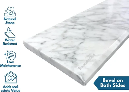 Miniatura 2 de Bisel doble de umbral de mármol pulido de carrara blanco italiano para transiciones de piso (4 x 24 pulgadas)