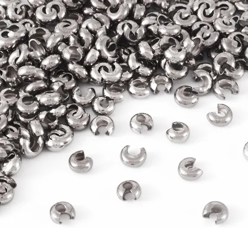 Craftdady 200 piezas de acero inoxidable de engarce de cuentas de metal medio redondo abierto abrazadera nudo cubierta terminador puntas terminador