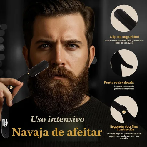 Miniatura 5 de Utopia Care Maquinilla de afeitar recta profesional para hombres, peluquero de borde recto de seguridad con 100 cuchillas, color negro