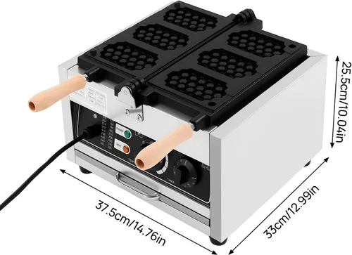Miniatura 3 de Máquina de hacer gofres eléctrica antiadherente comercial de 3 rebanadas de panal, máquina de hacer gofres eléctrica comercial antiadherente